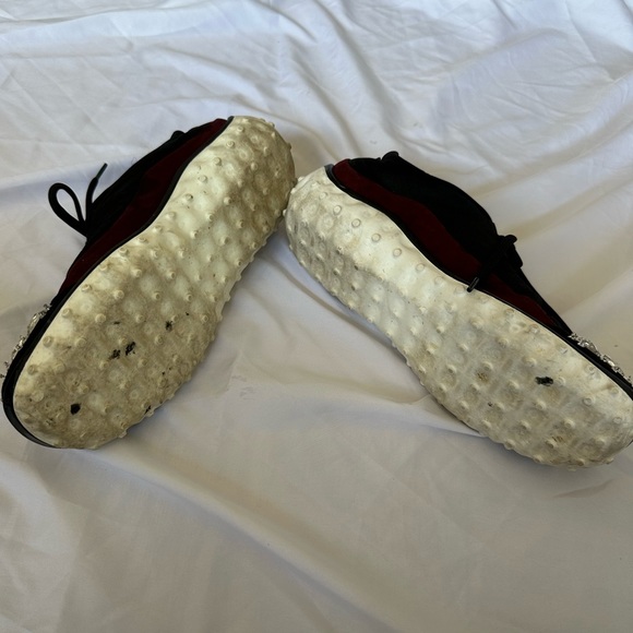 MIU MIU Black/Maroon Fabric and Suede Jeweled Toe Sneakers Size 38 - Picture 2 of 4